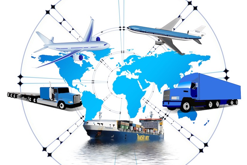 Logistikmanagement - Flugzeuge, Trucks, Frachtschiffe, Züge und andere Fahrzeuge als Beispiel für den Transport